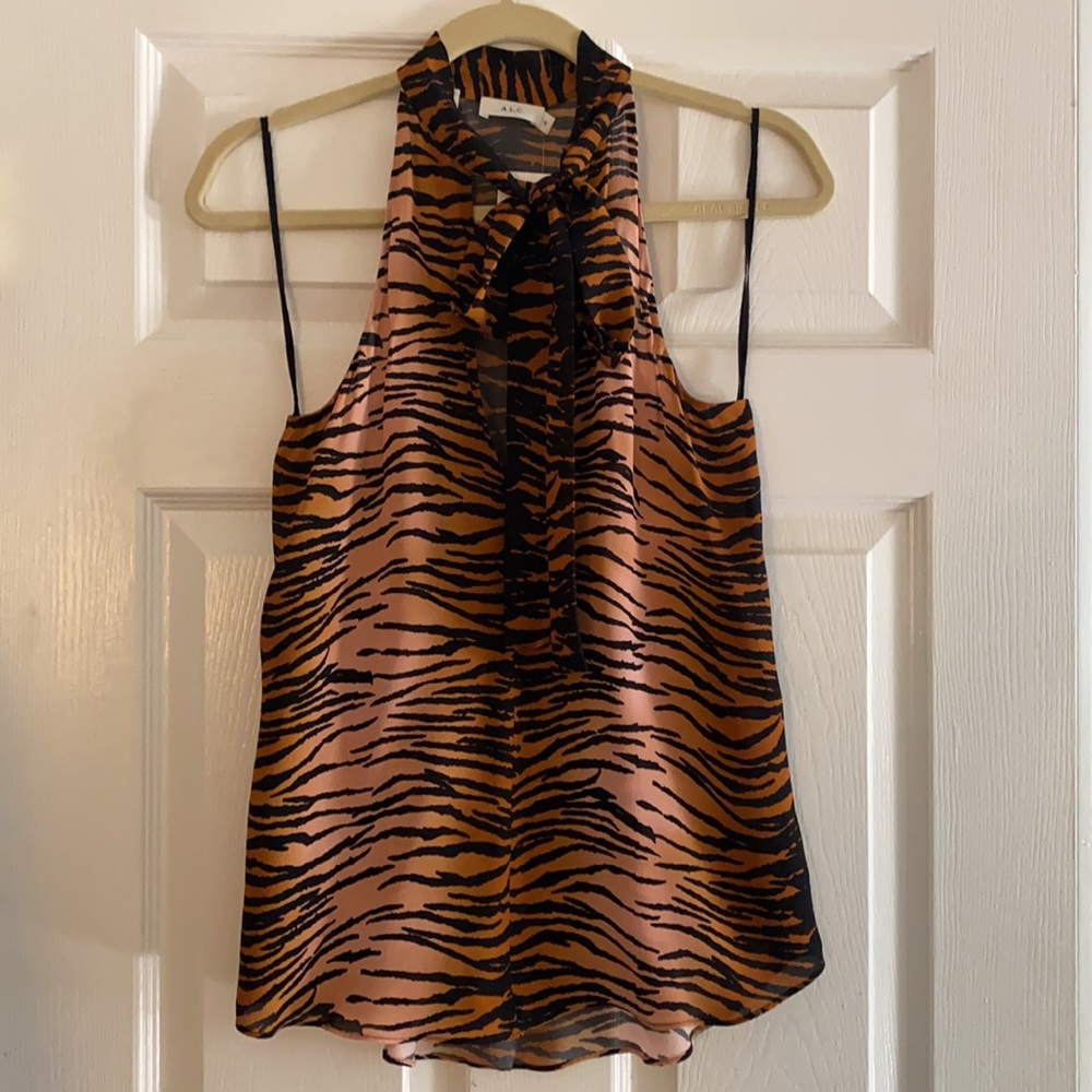 ALC tie front tiger print top